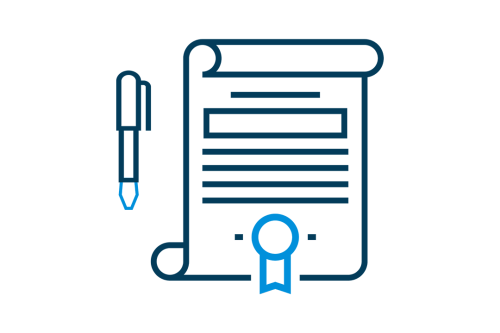 A document with a ribbon and pen 